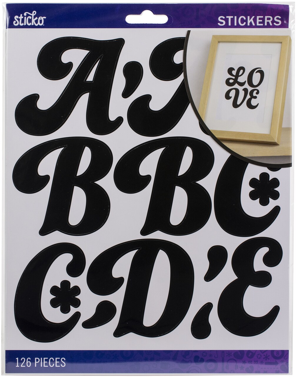 Sticko Alphabet Stickers - Funkydori Extra Large, Black, 126pcs